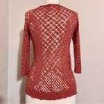 Pink Rose  Sheer Crochet Button Up Cardigan Mocha Umber S Small Photo 1
