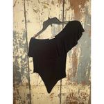 Aritzia Babaton One Shoulder Black bodysuit with ruffle, size Small Photo 1