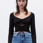 ZARA NWT  RUCHED CUT OUT TOP BLACK SMALL Photo 0
