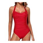 Sweetheart Neck Halter Red Swimsuit Push Photo 5