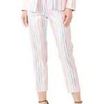 Badgley Mischka US 10 White Pastel Striped Crop Pants High Waist Photo 0