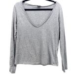 Theory  Top Medium Warm Gray Deep V Neck‎ Loose Comfy Casual Chic Minimalist Photo 1