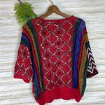 Vintage Rainbow Color Open Knit Half Sleeve Sweater Tee Size M Photo 3