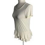 Ann Taylor LOFT Short Sleeve Ruffle T Shirt XS Cream Stretch Knit Round Neck Photo 2