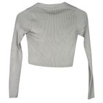 ZARA Cropped V Neck Long Sleeve Fitted Ribbed Knit Button Down Sweater XS Beige Photo 3