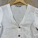 ZARA Women’s 100% Linen V-Neck Button Down Shirt Shortsleeve in White M Photo 4