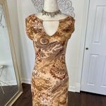 Moa Moa Early 2000's Brown Tan Whimsygoth Paisley Mesh Boho Midi Dress Size L Photo 4