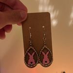 Handmade NWT Pink Bunny Easter Holiday Painted Wooden Earrings Photo 5
