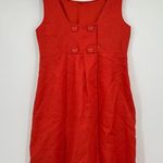 Talbots Dark Orange Irish Linen Back Button Pleated Sleeveless Shift Dress 10P Photo 3