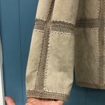 Vtg 70's Boho Leather Shacket Jacket‎ Crochet Patchwork Scalloped Hem Tan Sz M Size M Photo 4