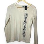 Harley Davidson VINTAGE  V-Neck Thermal Rhinestone Long Sleeve in Ivory Size M Photo 1