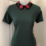 ZARA Preppy Green black floral embroidered collared dress with short sleeves -Size M Photo 0