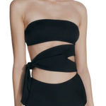 Moeva London‎ Women’s Black Solid Alberta Wrap Tie Bikini Swim Top Large Photo 0