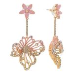 Betsey Johnson Gold Tone Pink & Yellow Enamel Double Flower Drop Earrings NWT Photo 1