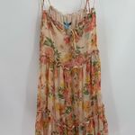 ZARA  Tiered Flowy Boho Peach Orange Floral Midi Dress Spaghetti Strap xs-small Photo 0