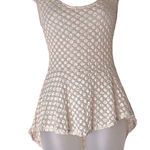 Lovely 153 Blush Pink Polka Dot Mesh Peplum Ruffle High Low Short Tail Tunic Tank Top Small Photo 0