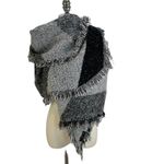 Italian Cashmere & Wool Asymmetrical Wrap Scarf Black Photo 6