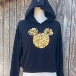 Disney Adult Black Crop Graphic Hoodie with Gold Sequin Mickey Mouse Size Large Photo 3