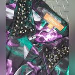 Ellen Tracy  smoke silk button up with studded collar designer winter beaded boho Photo 3