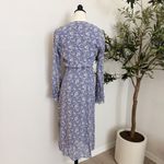 Paige Blue Purple Floral Long Sleeve Metallic Cotton Georgette Midi Wrap Dress S Photo 2