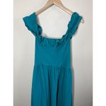 Free People  Boho Ruffle it Up Teal Cotton Midi Dress Size Large Photo 1
