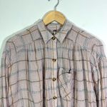 Free People  Break My Stride Pink Windowpane Plaid Metallic Button Down Shirt Photo 1