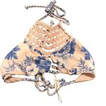 frankie's bikinis CROCHET MIMI HAWAIIAN BLUSH TROPICAL PINK BLUE FLORAL TOP S Photo 4