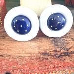 White & Navy Polka Dot Button Stud Earrings Photo 4