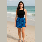 Vintage Hawaiian Tropical Blue and Black Leaf Print Skort Wrap Shorts Size M Photo 1