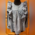J.Crew ‎ Denim Chambray Ruffled Long Sleeve Popover Cotton Blouse Blue Size 4 Photo 4