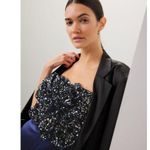 Badgley Mischka Navy Blue Rose Sequin Satin Sleeveless Cocktail Jumpsuit Size 0 Photo 3