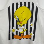 Looney Tunes Vintage 1997 White Black Striped Tweety Bird Daisy Graphic Tank Top Photo 3