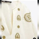 ZARA  Cream and Green Embroidered  Paisley Floral Peplum Top Photo 4