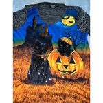 Women's Onque Casual PXL Halloween Black Cat & Pumpkin Long Sleeve Tee Blue Gray Size undefined Photo 1