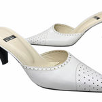 Stuart Weitzman  Leather Lasercut Accents Mules 9.5 White Pointed Heels Luxury Photo 0