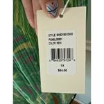 Sunny Leigh  Blouse Green Pink 1X Crinkle Pattern Key Hole Flowy Top Tropical Photo 5