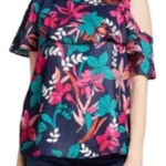 Ingrid and Isabel Floral Cold Shoulder Maternity Top Size XS Casual Loose Navy Blue Photo 0