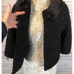 Vintage 1960's Faux Persian wool crop coat with fur collar black size medium Photo 15