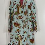 Nick & Nora Small Blue and Red Sock Monkey Apples Long Sleeve Pajama Dress Photo 1