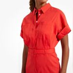 Theory Linen-Blend Eco Crunch Belted Casual Shirt Dress Poppy Red, NWT, Size 4 Photo 4