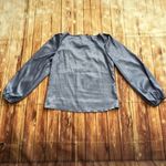 SheIn Women’s Dalmatian Print Bishop Sleeve Satin Blouse Dusty Blue Size Large Photo 3