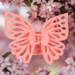 NEW Large Coral Pink Butterfly Claw Clip Photo 1