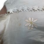 Vintage Linen Embroidered Floral Maxi Dress Lace Capelet Overlay Medium Photo 2