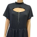 Hot Topic Black Keyhole Zipper Short Sleeve High Neck Skater Pocket Dress XL Photo 5