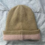 Anthropologie Maeve by  Colorblock Knit Ribbed Beanie Hat One Size Tan Pink Photo 4