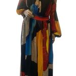 Eien‎ Graphic Print Maxi Dress One Shoulder Cutout Colorful Size Small Gathered Black Photo 3