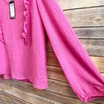 VERO MODA  Blouse Women’s Size Medium Pink V-Neck Frill Ruffle Long Sleeve NWT Photo 1