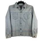 VTG Y2K Denim & Co. L Denim Jacket Embroidered Floral Boho Light Wash Top Blue Size L Photo 2