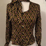 Milly  of New York Gold Diamond Geometric 100% Silk Blouse Size 0 Photo 0