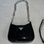 Small Von Maur Faux Patent Leather Black Purse Silver Chunky Chain Strap Photo 0